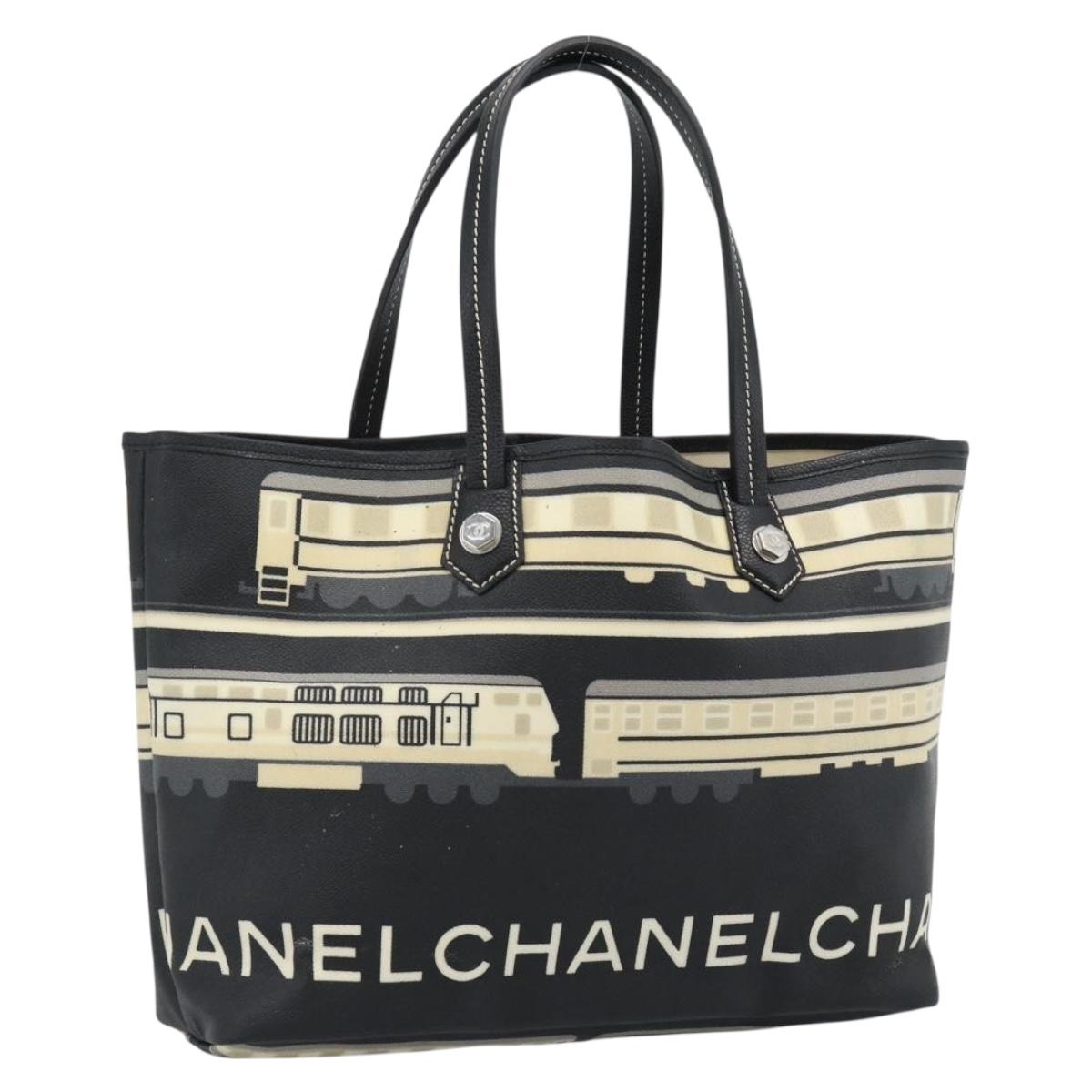 CHANEL Central Station Tote Bag PVC Canvas Black Silver CC Auth BA13722V