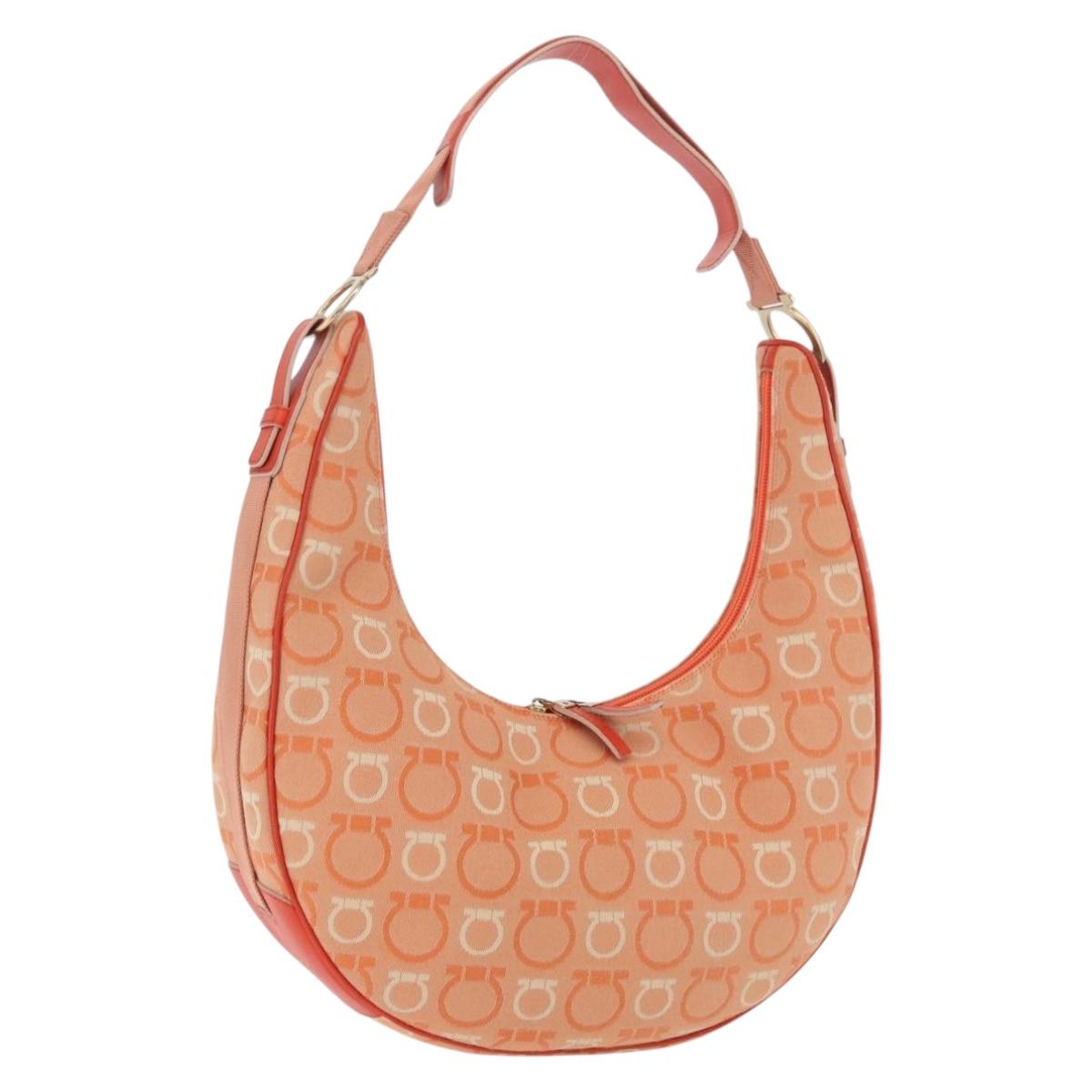 Salvatore Ferragamo Gancini Shoulder Bag Canvas Orange Gold Auth BA13723V