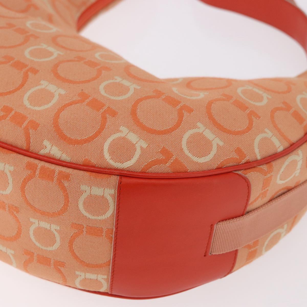 Salvatore Ferragamo Gancini Shoulder Bag Canvas Orange Gold Auth BA13723V