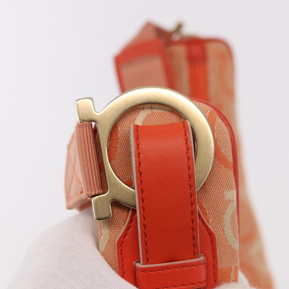 Salvatore Ferragamo Gancini Shoulder Bag Canvas Orange Gold Auth BA13723V