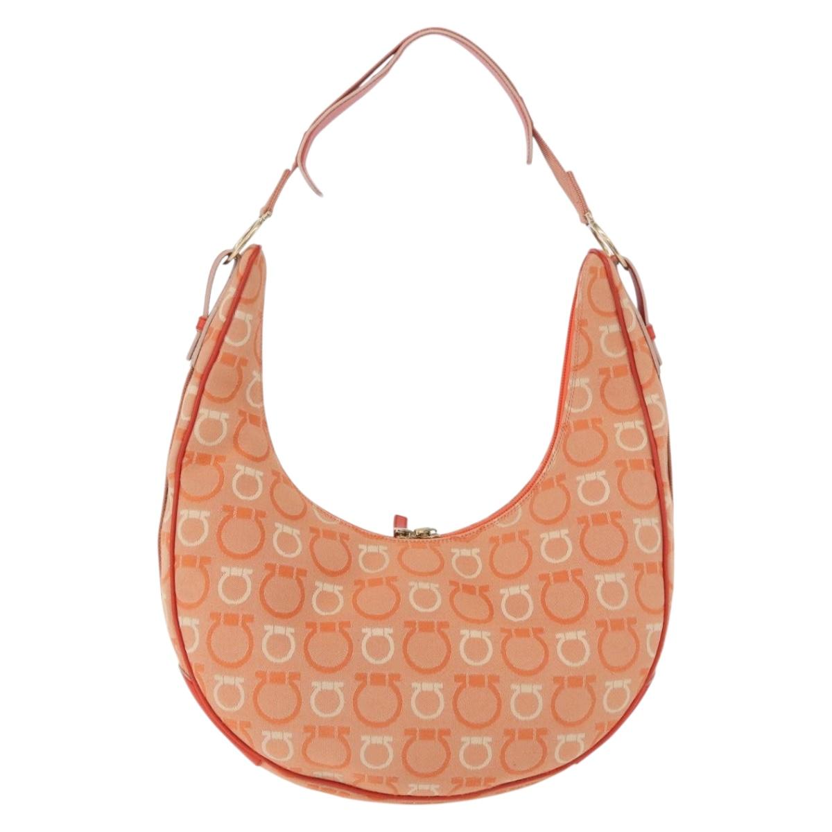 Salvatore Ferragamo Gancini Shoulder Bag Canvas Orange Gold Auth BA13723V