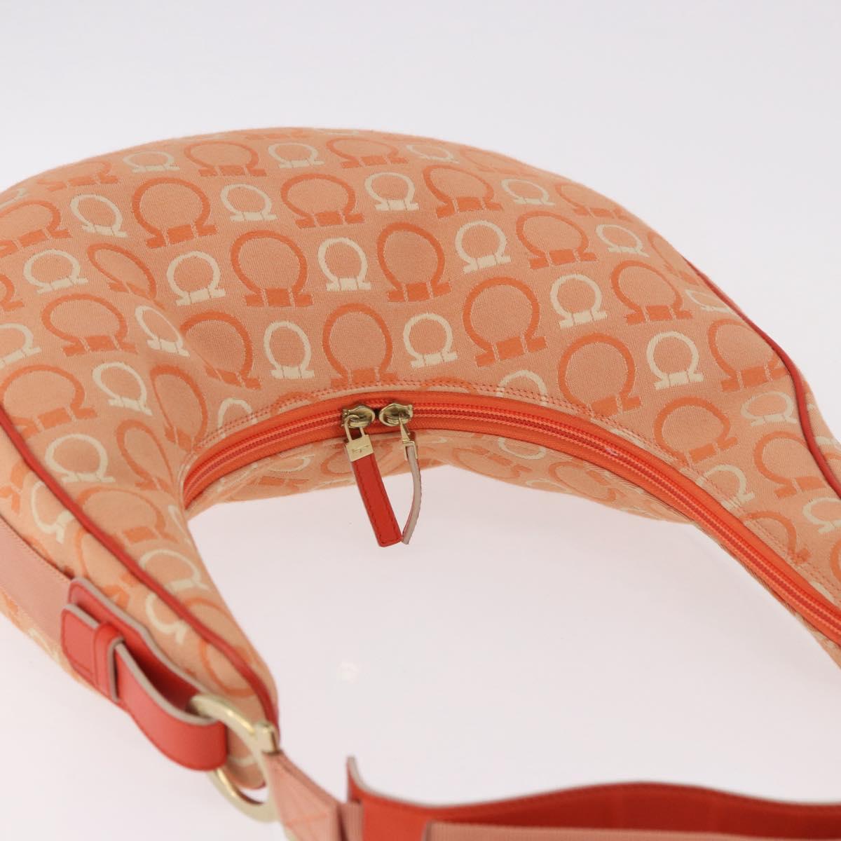 Salvatore Ferragamo Gancini Shoulder Bag Canvas Orange Gold Auth BA13723V