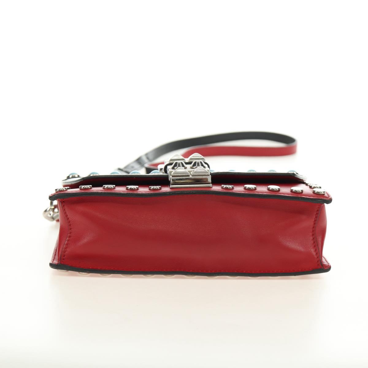 PRADA Comic Electra Shoulder Bag Leather Red Silver Auth BA13728V