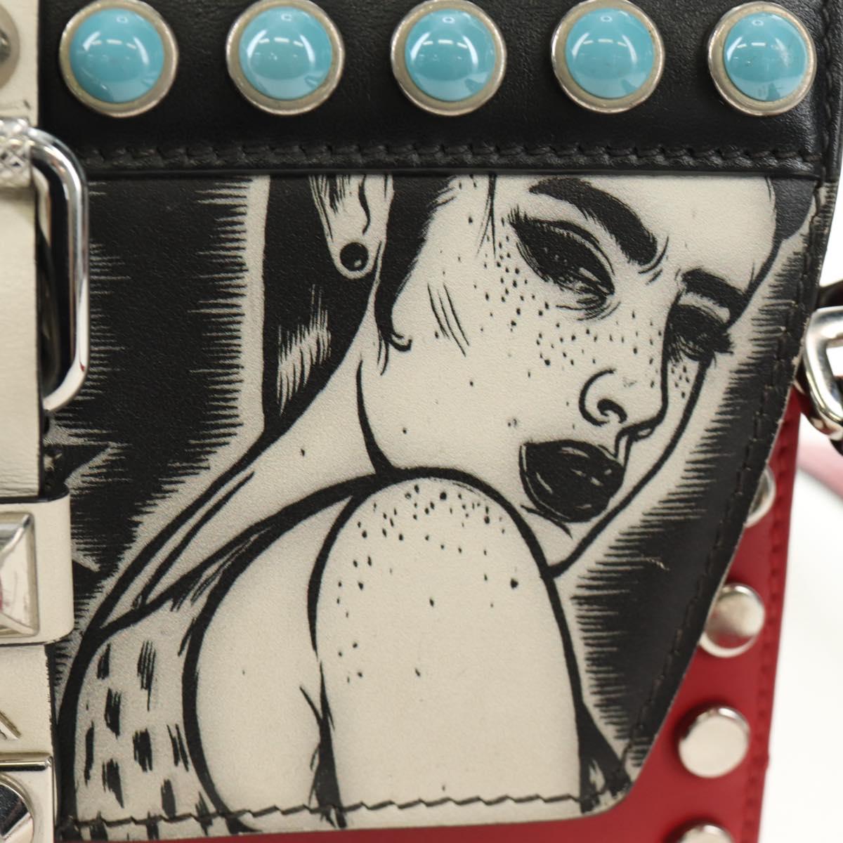 PRADA Comic Electra Shoulder Bag Leather Red Silver Auth BA13728V