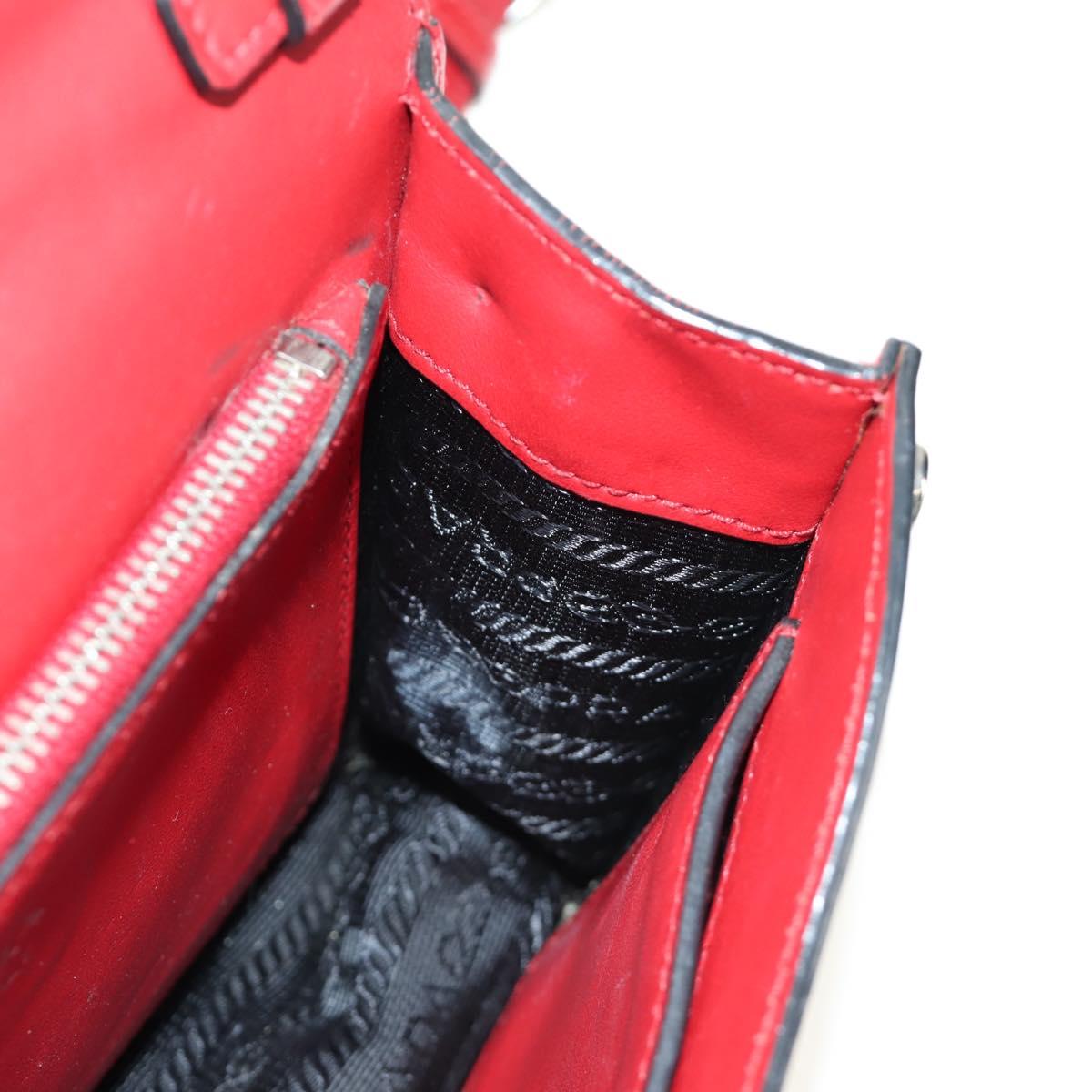 PRADA Comic Electra Shoulder Bag Leather Red Silver Auth BA13728V