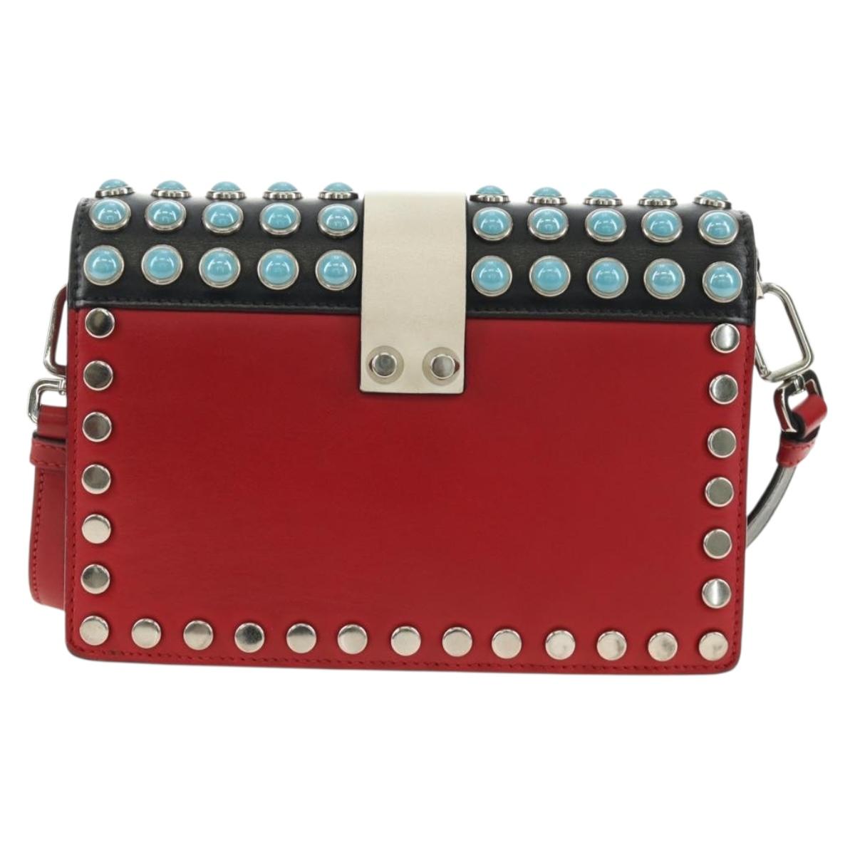PRADA Comic Electra Shoulder Bag Leather Red Silver Auth BA13728V