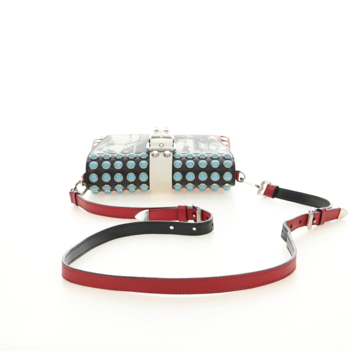 PRADA Comic Electra Shoulder Bag Leather Red Silver Auth BA13728V