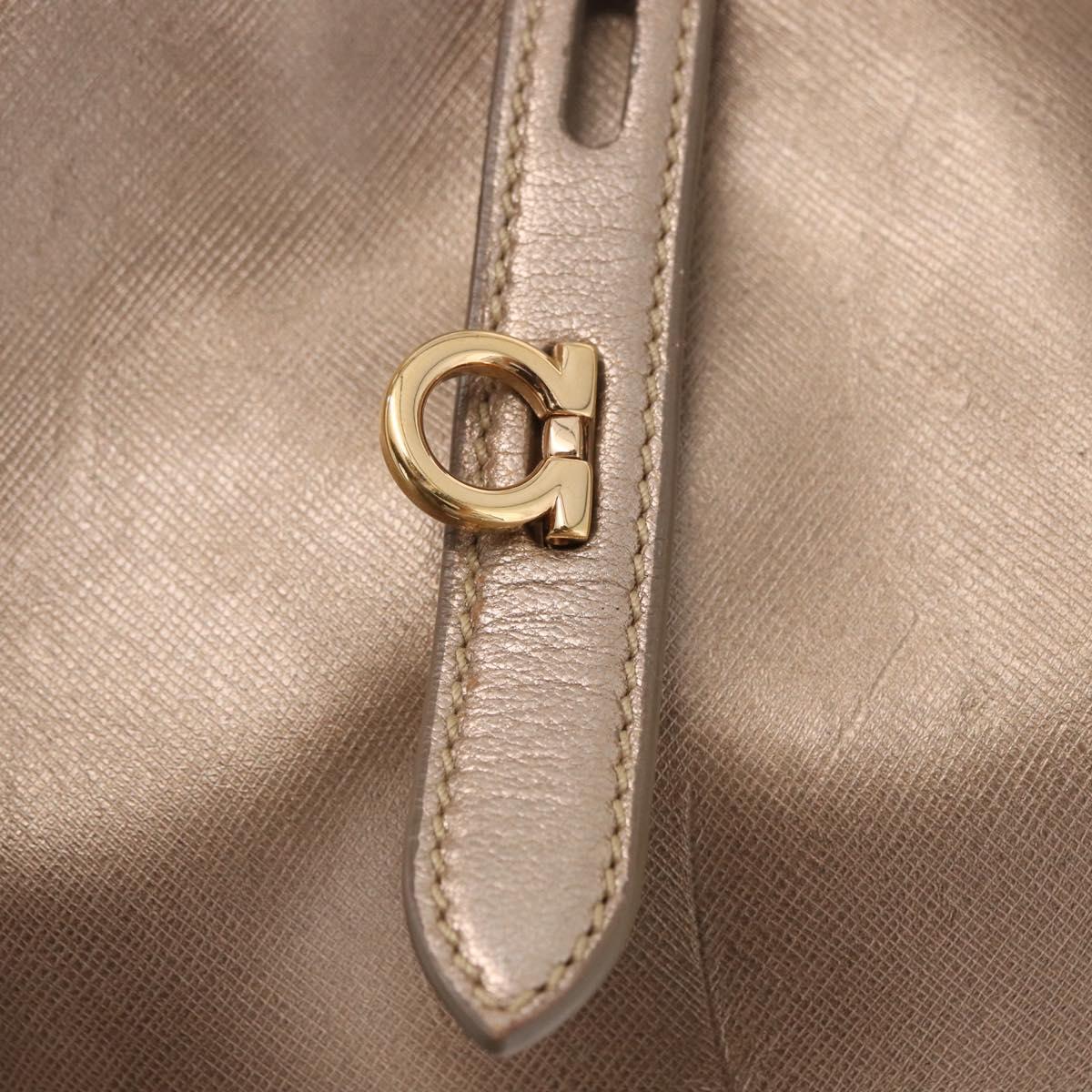 Salvatore Ferragamo Gancini Shoulder Bag Leather Gold Auth BA13730