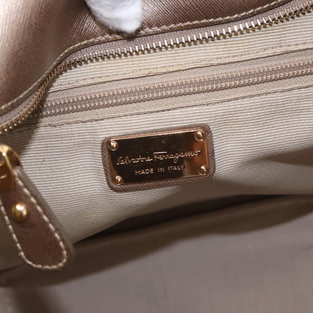 Salvatore Ferragamo Gancini Shoulder Bag Leather Gold Auth BA13730