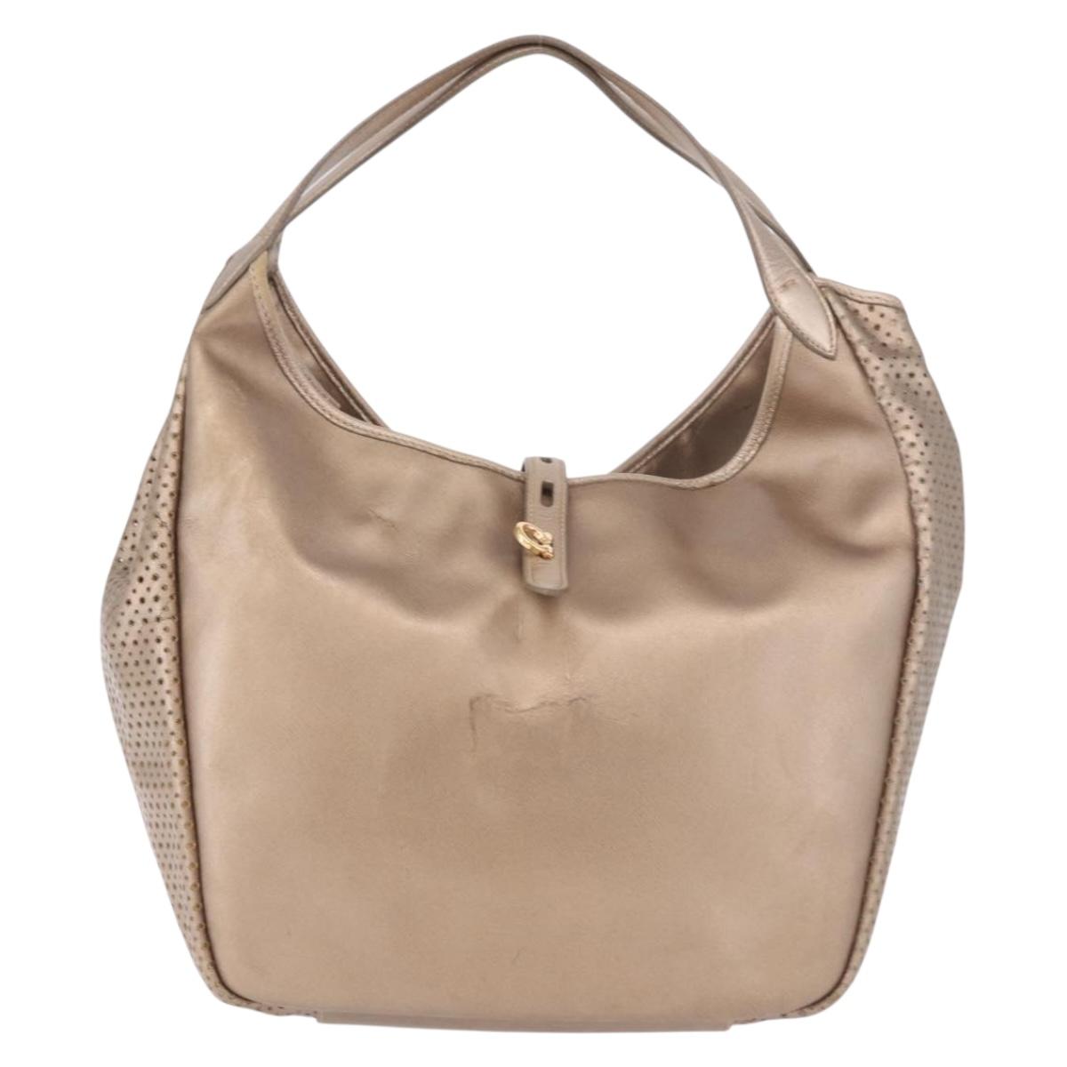 Salvatore Ferragamo Gancini Shoulder Bag Leather Gold Auth BA13730