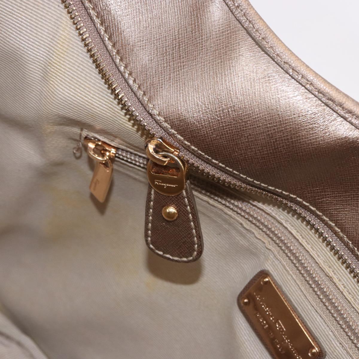 Salvatore Ferragamo Gancini Shoulder Bag Leather Gold Auth BA13730