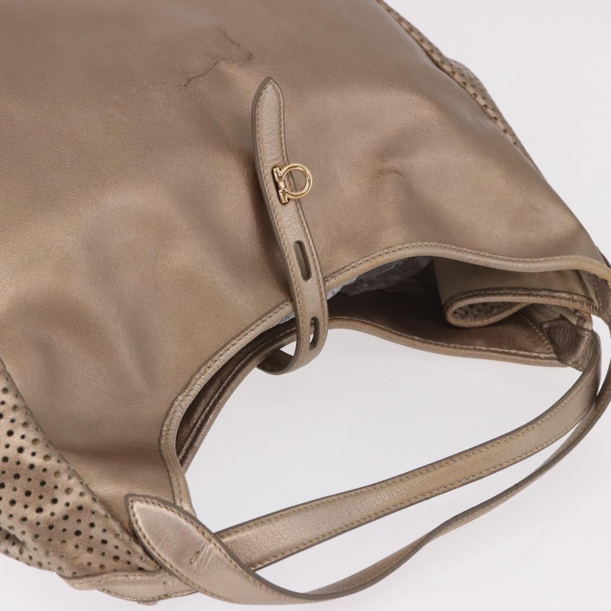 Salvatore Ferragamo Gancini Shoulder Bag Leather Gold Auth BA13730