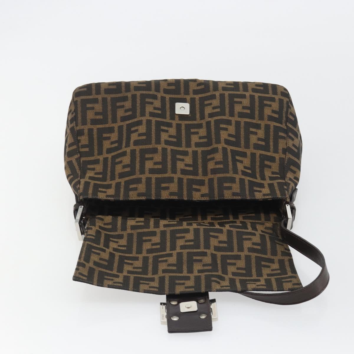 FENDI Zucca Canvas Mamma Baguette Shoulder Bag Black Brown Auth BA13733V
