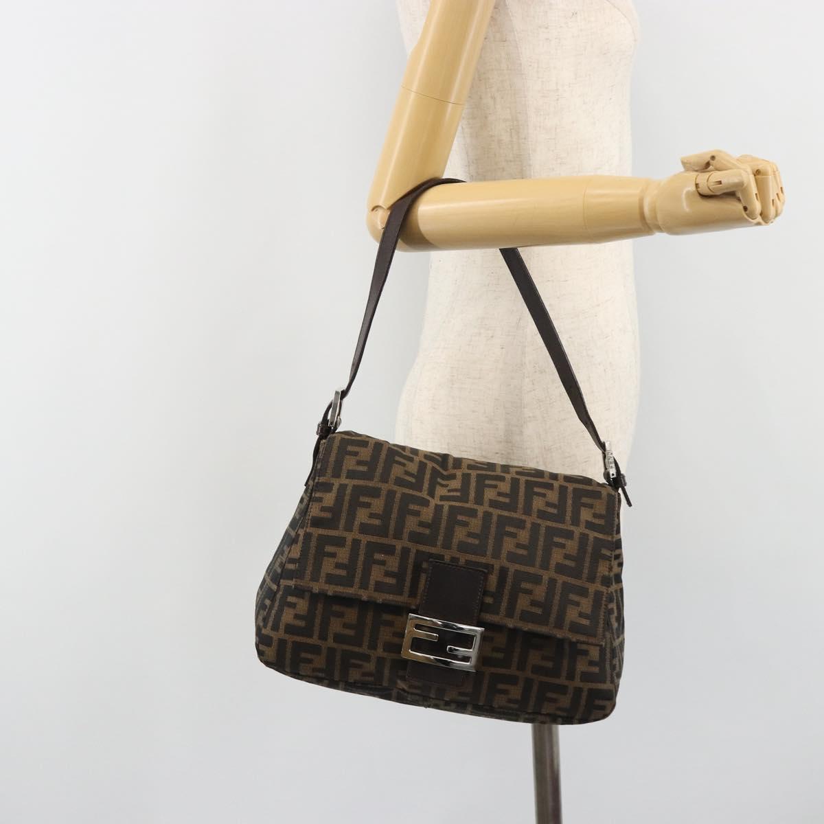 FENDI Zucca Canvas Mamma Baguette Shoulder Bag Black Brown Auth BA13733V