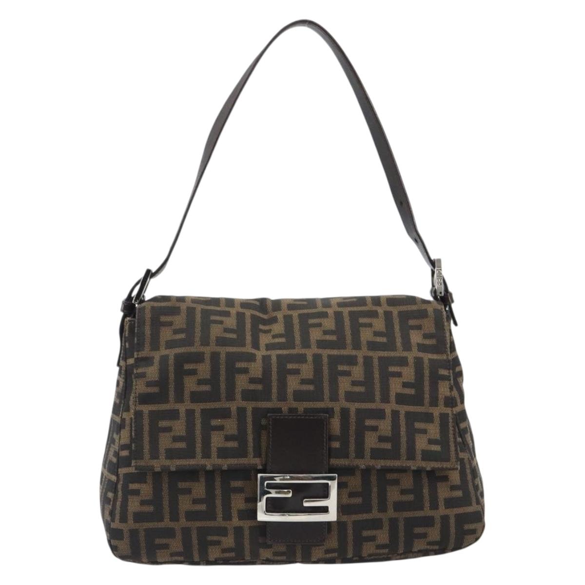 FENDI Zucca Canvas Mamma Baguette Shoulder Bag Black Brown Auth BA13733V