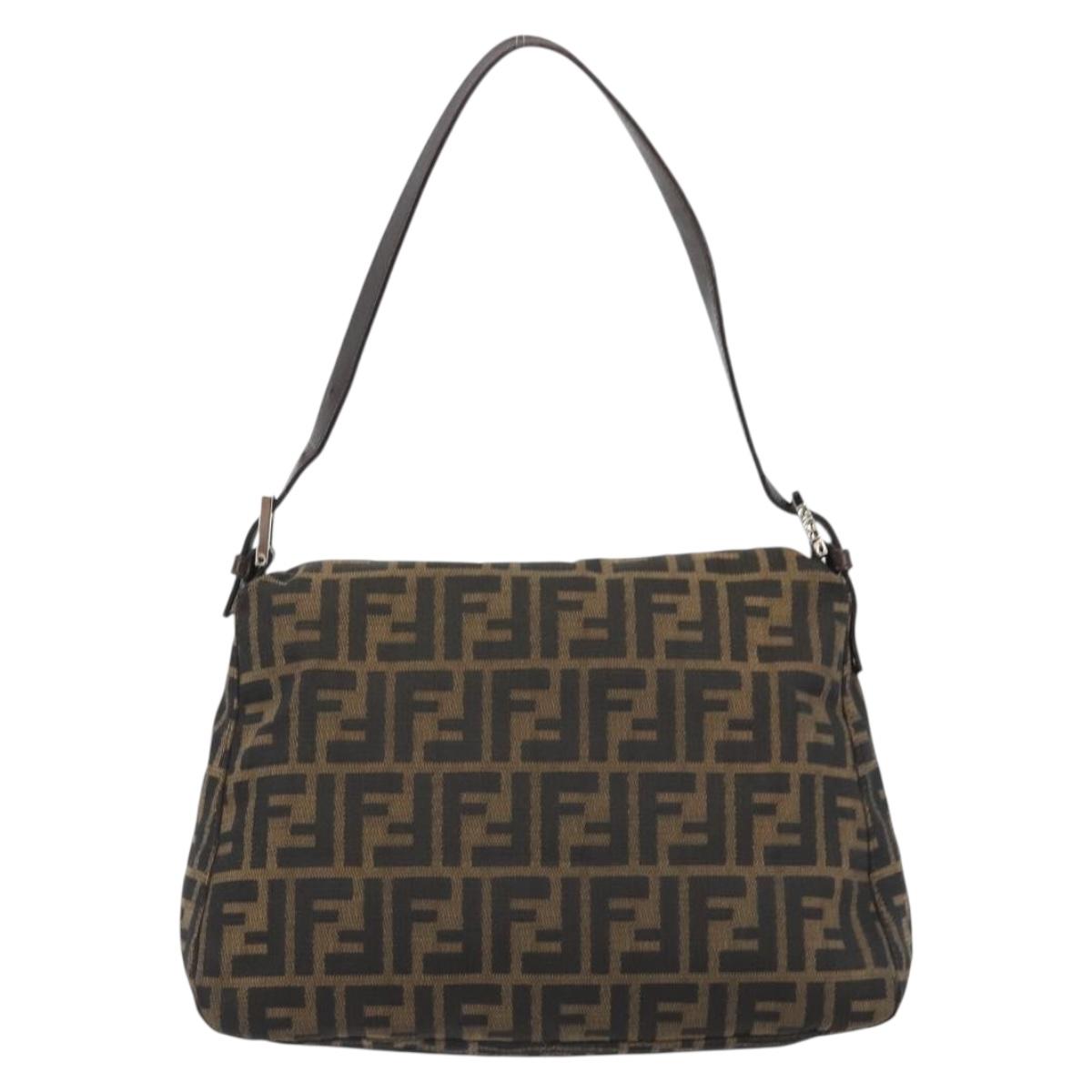FENDI Zucca Canvas Mamma Baguette Shoulder Bag Black Brown Auth BA13733V
