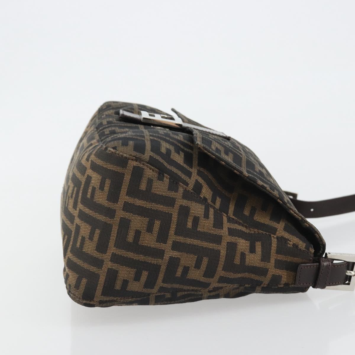 FENDI Zucca Canvas Mamma Baguette Shoulder Bag Black Brown Auth BA13733V