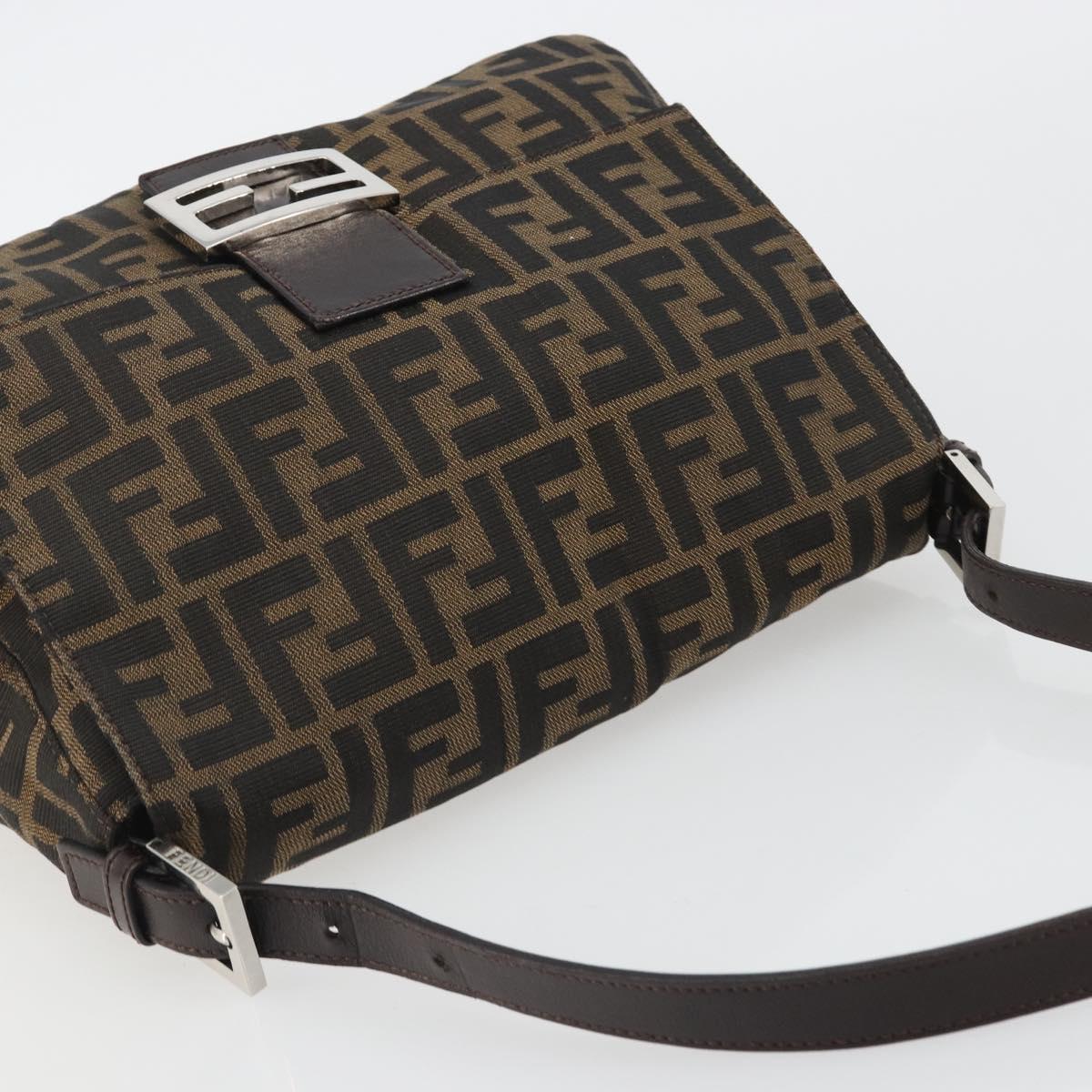 FENDI Zucca Canvas Mamma Baguette Shoulder Bag Black Brown Auth BA13733V