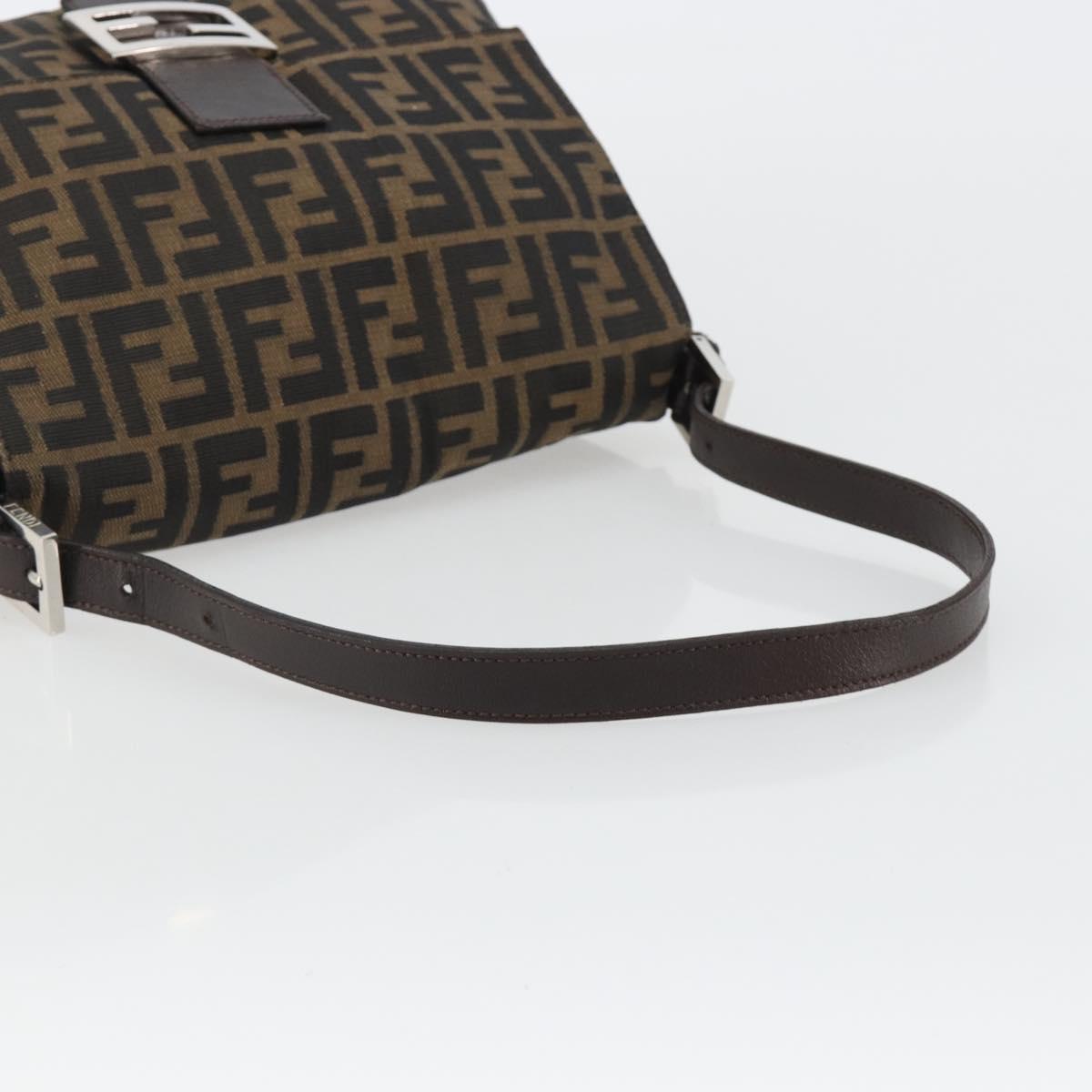 FENDI Zucca Canvas Mamma Baguette Shoulder Bag Black Brown Auth BA13733V
