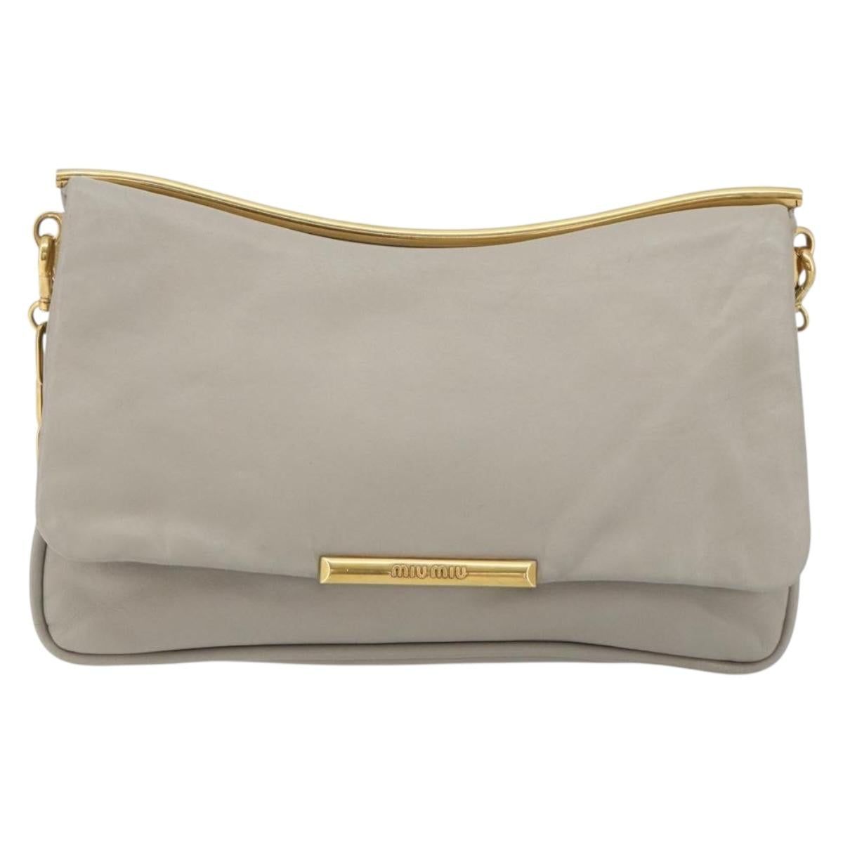 Miu Miu Chain Shoulder Bag Leather Gray Gold Auth BA13736V