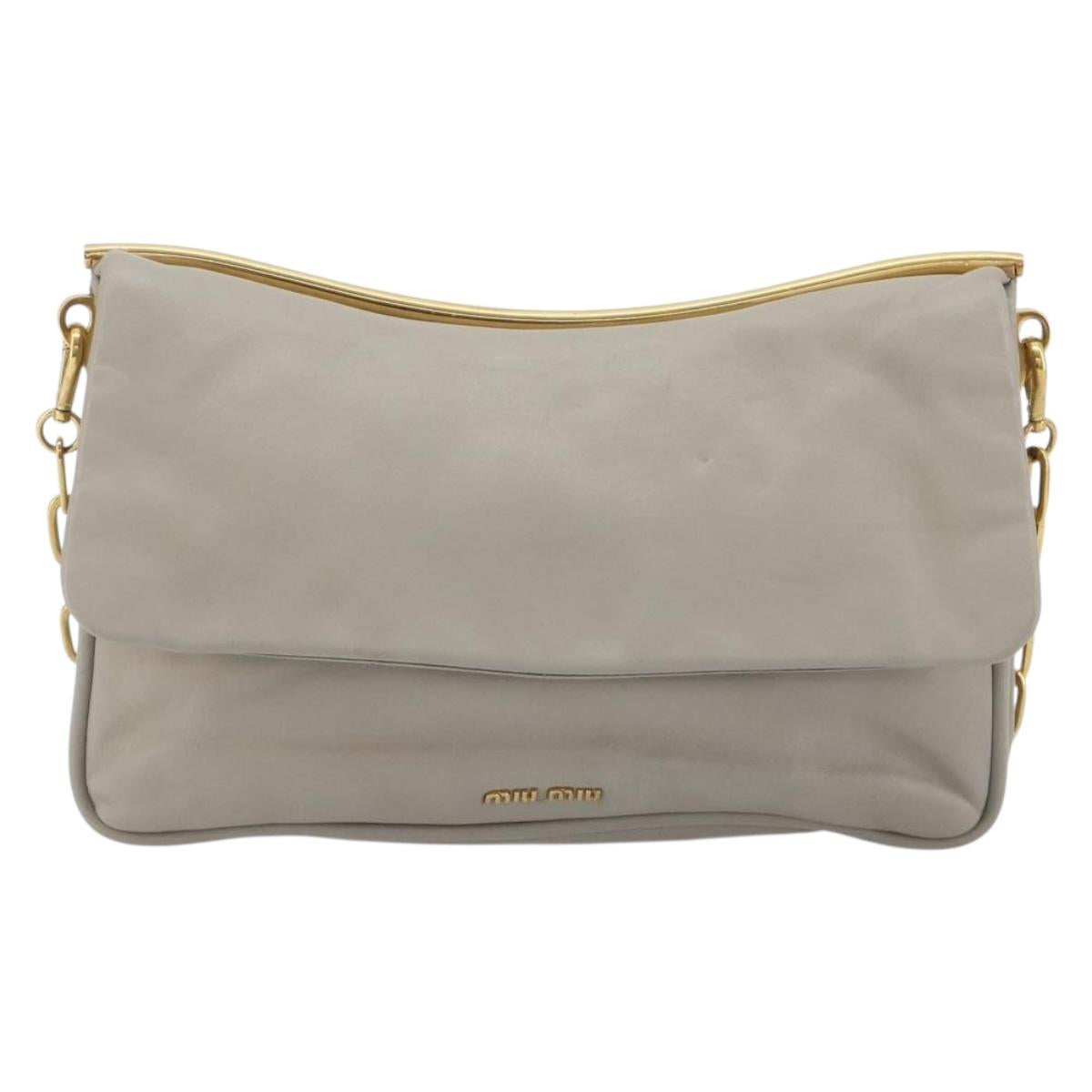 Miu Miu Chain Shoulder Bag Leather Gray Gold Auth BA13736V