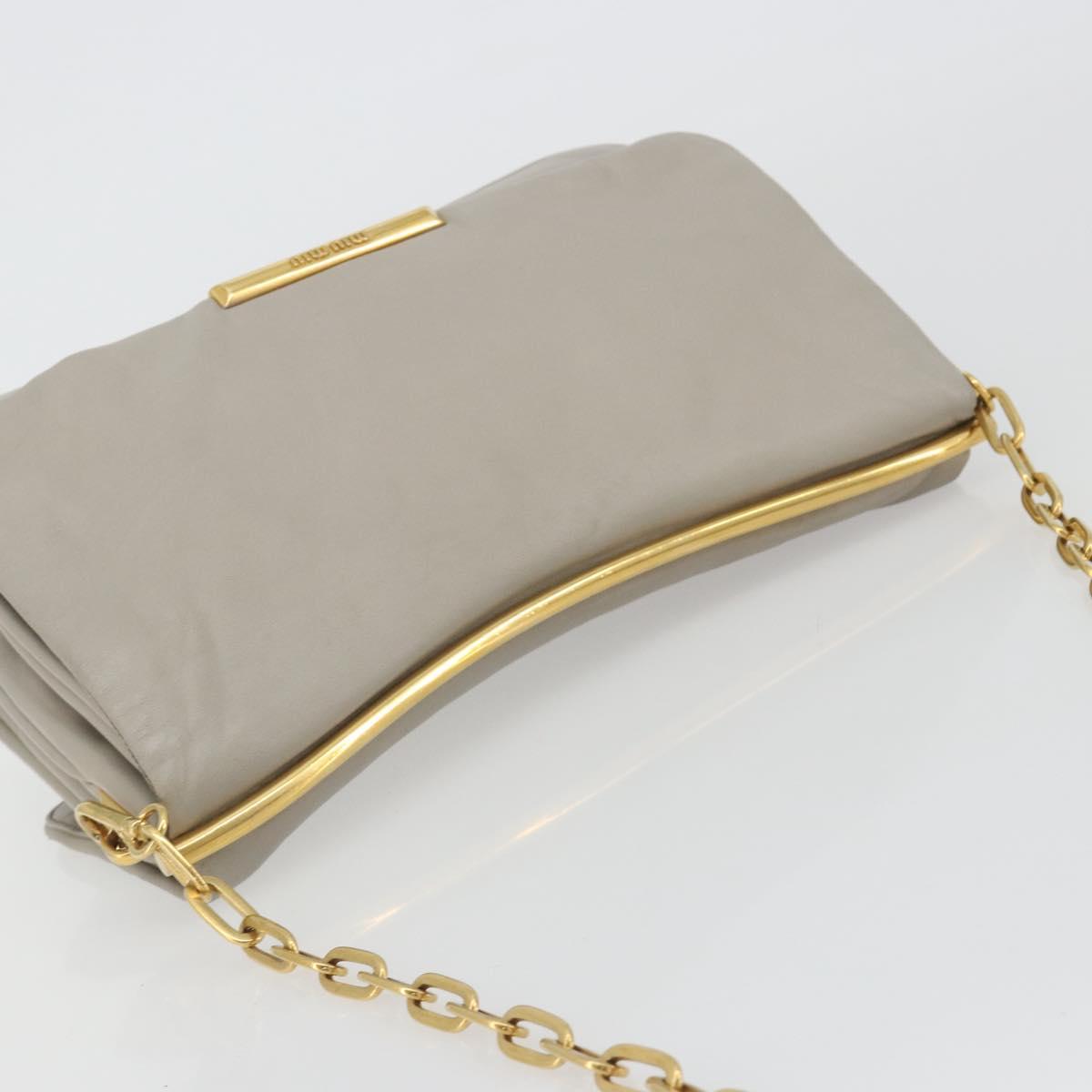 Miu Miu Chain Shoulder Bag Leather Gray Gold Auth BA13736V