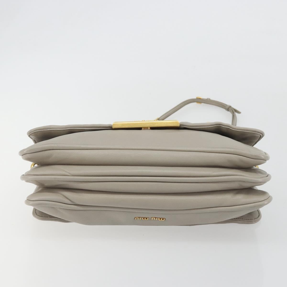 Miu Miu Chain Shoulder Bag Leather Gray Gold Auth BA13736V