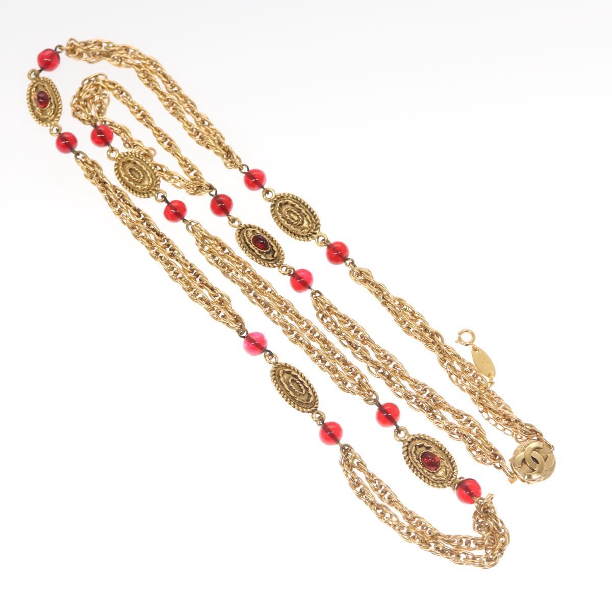 CHANEL COCO Mark Chain Necklace metal Gold CC Auth BA1373AM