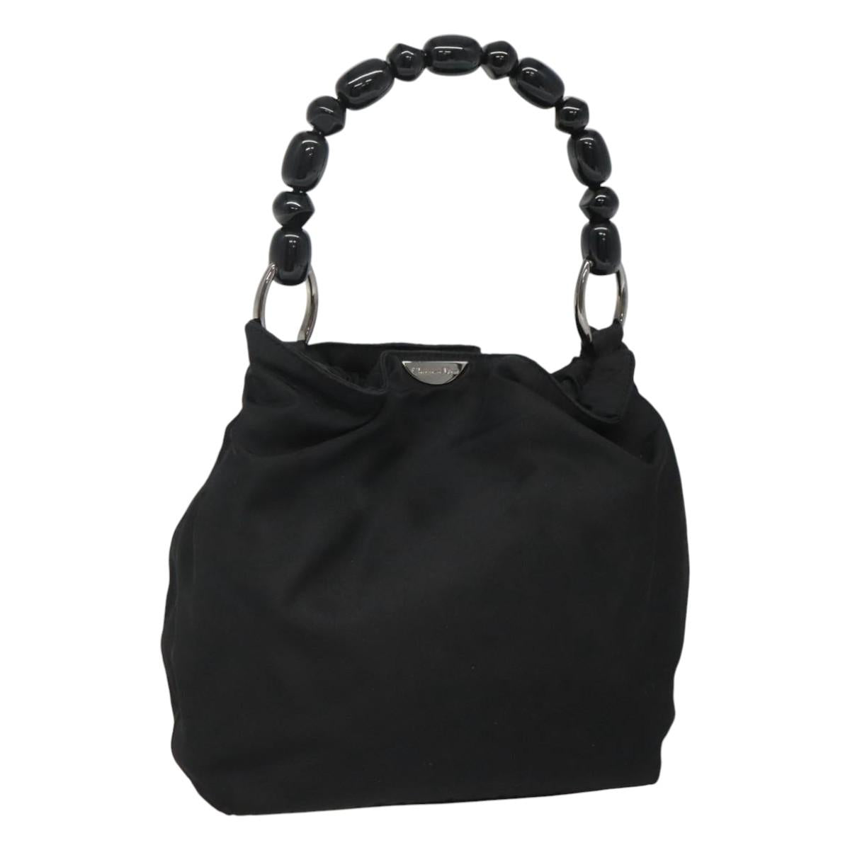 Christian Dior Maris Pearl Shoulder Bag Nylon Black Silver Auth BA1374