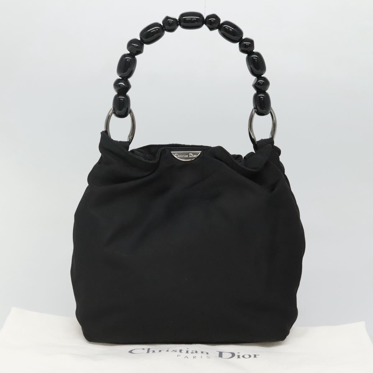 Christian Dior Maris Pearl Shoulder Bag Nylon Black Silver Auth BA1374