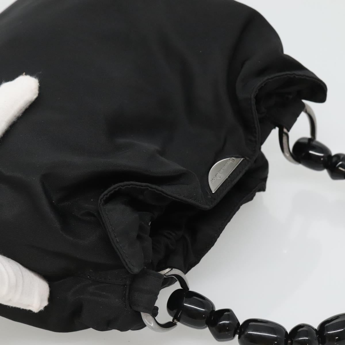 Christian Dior Maris Pearl Shoulder Bag Nylon Black Silver Auth BA1374