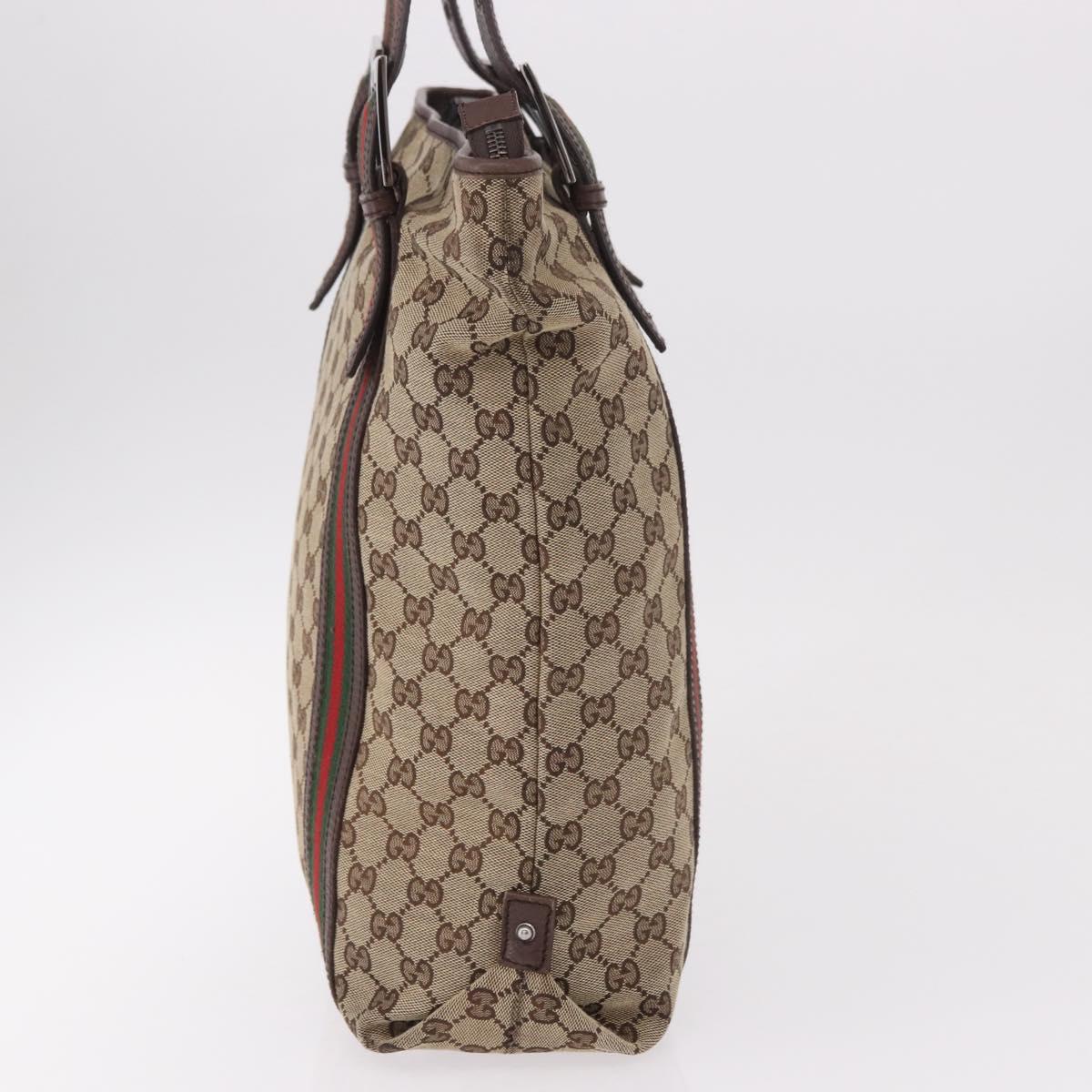 GUCCI GG Supreme Web Sherry Line Tote Bag Beige Silver 131186 Auth BA13747A