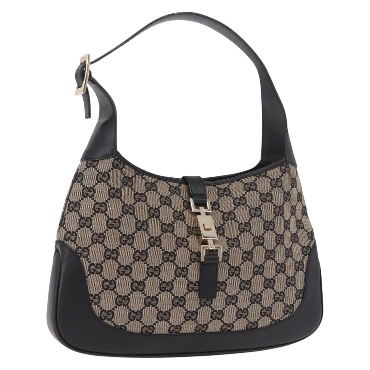 GUCCI GG Canvas Jackie Shoulder Bag Navy Gold 001 3306 Auth BA13748V