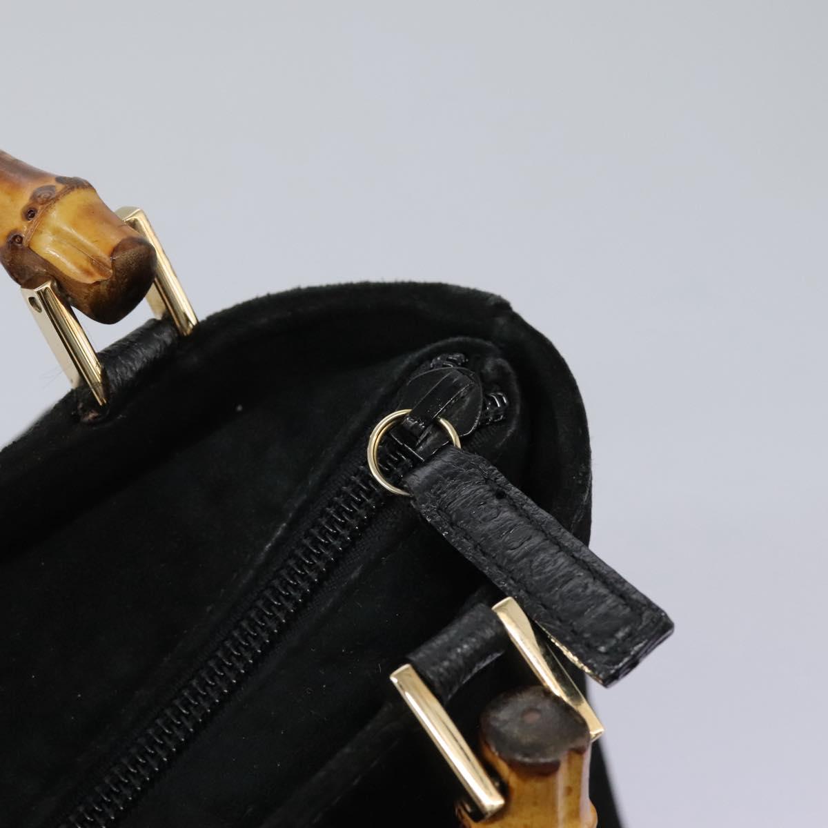 GUCCI Bamboo Hand Bag Suede 2way Black Gold 000 2265 0581 Auth BA1375