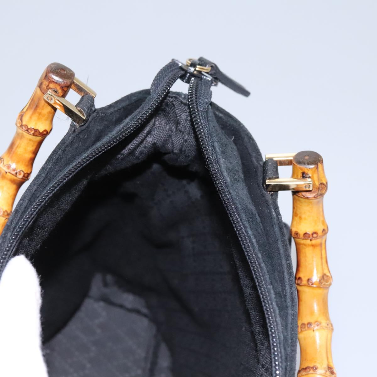 GUCCI Bamboo Hand Bag Suede 2way Black Gold 000 2265 0581 Auth BA1375