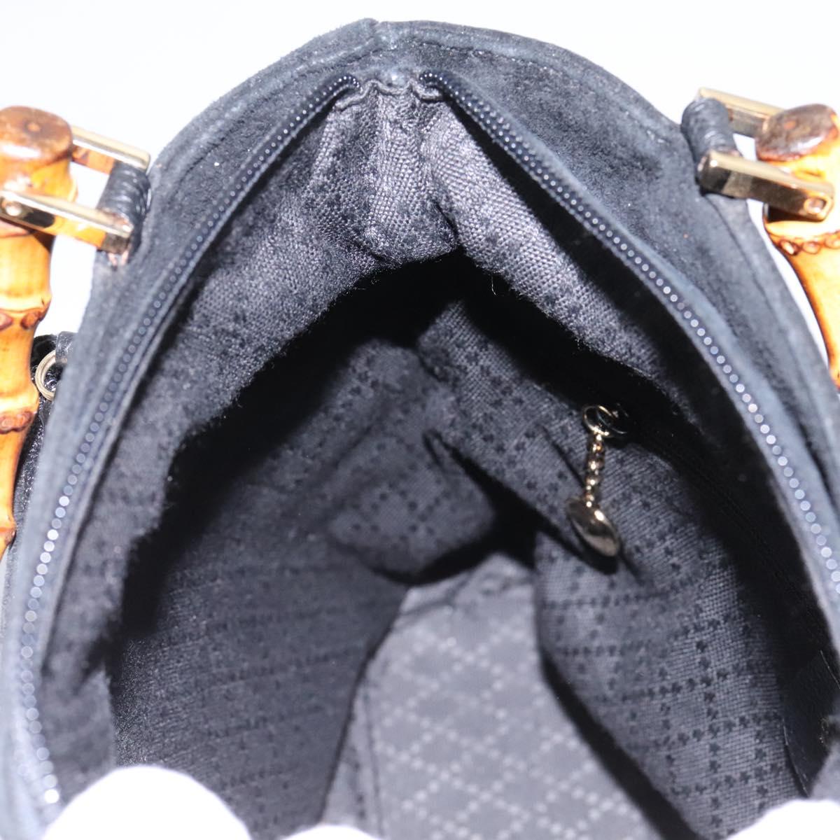 GUCCI Bamboo Hand Bag Suede 2way Black Gold 000 2265 0581 Auth BA1375