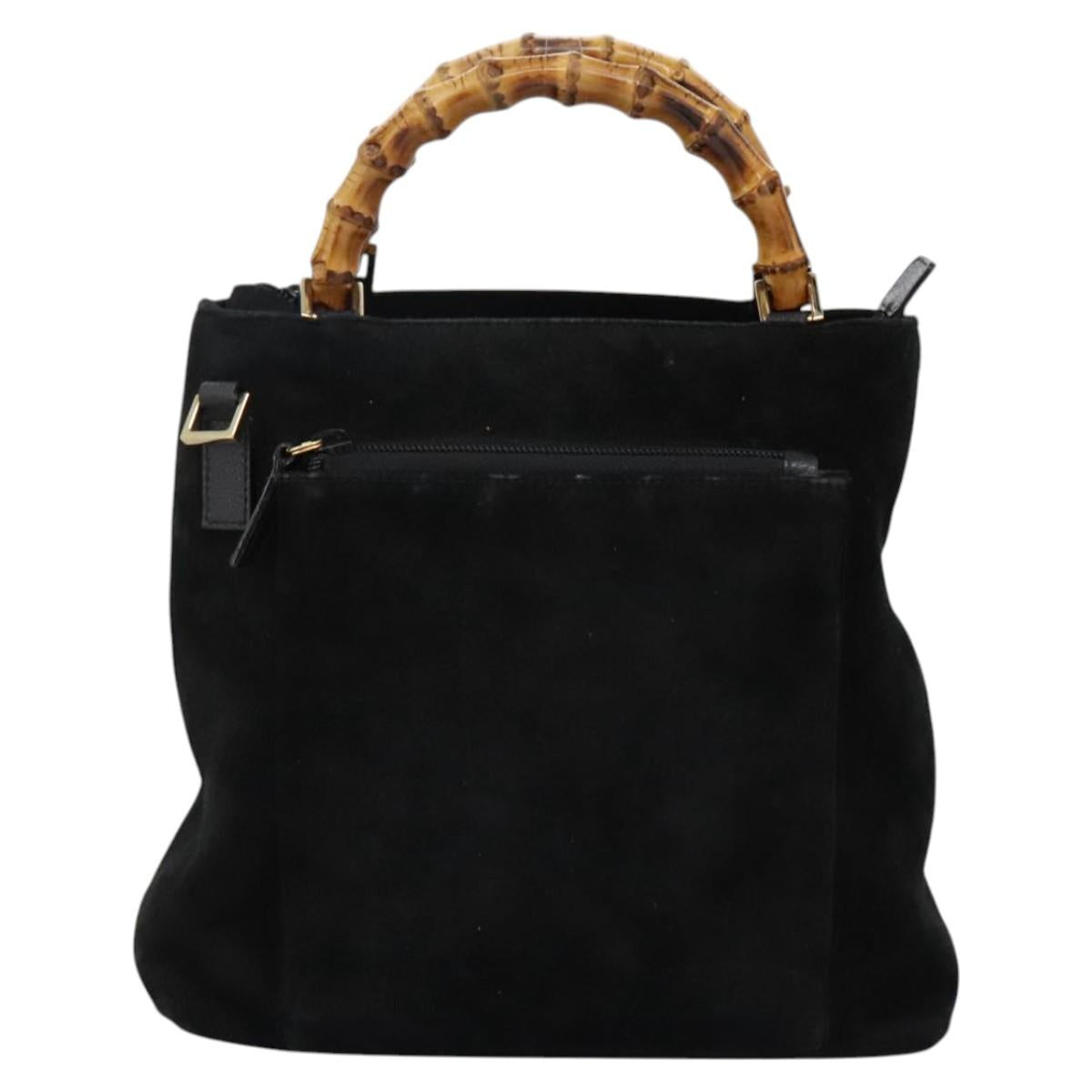 GUCCI Bamboo Hand Bag Suede 2way Black Gold 000 2265 0581 Auth BA1375