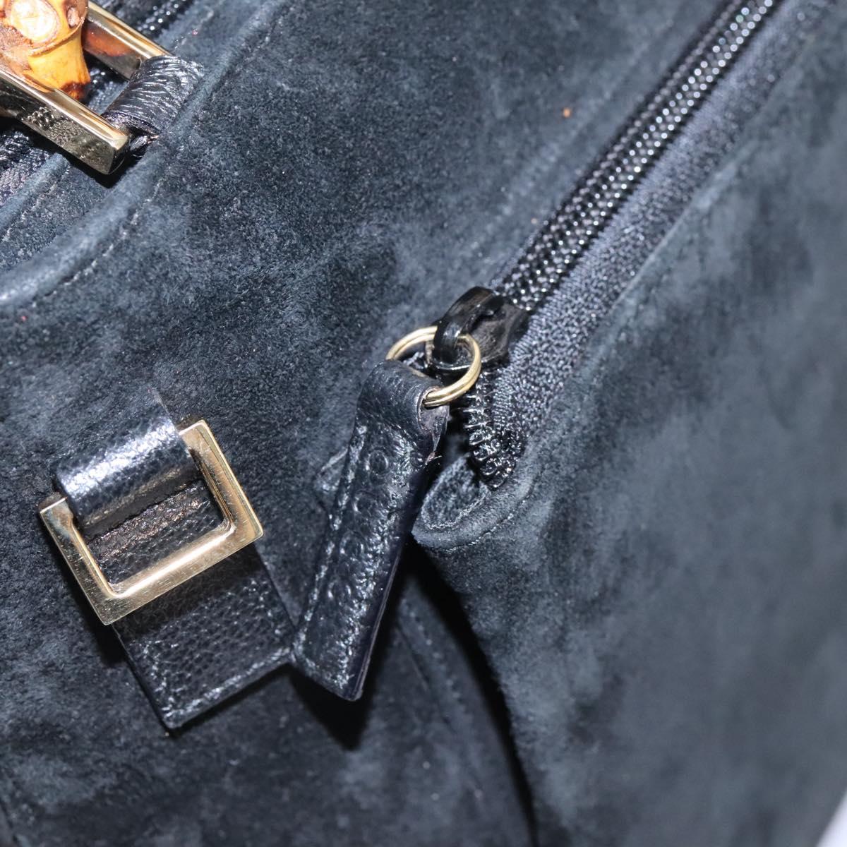 GUCCI Bamboo Hand Bag Suede 2way Black Gold 000 2265 0581 Auth BA1375