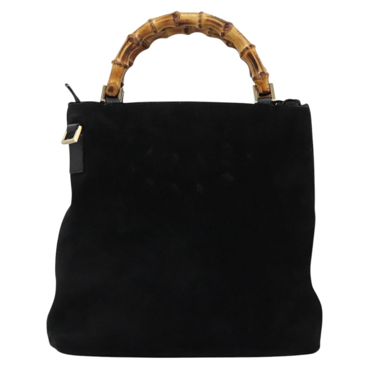 GUCCI Bamboo Hand Bag Suede 2way Black Gold 000 2265 0581 Auth BA1375