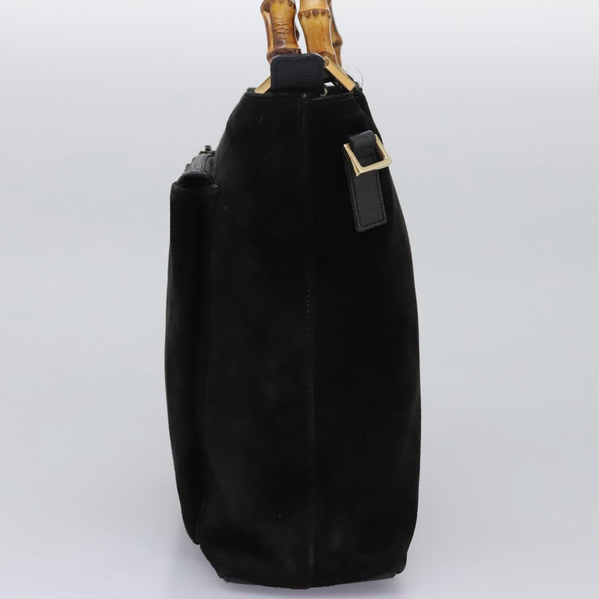 GUCCI Bamboo Hand Bag Suede 2way Black Gold 000 2265 0581 Auth BA1375