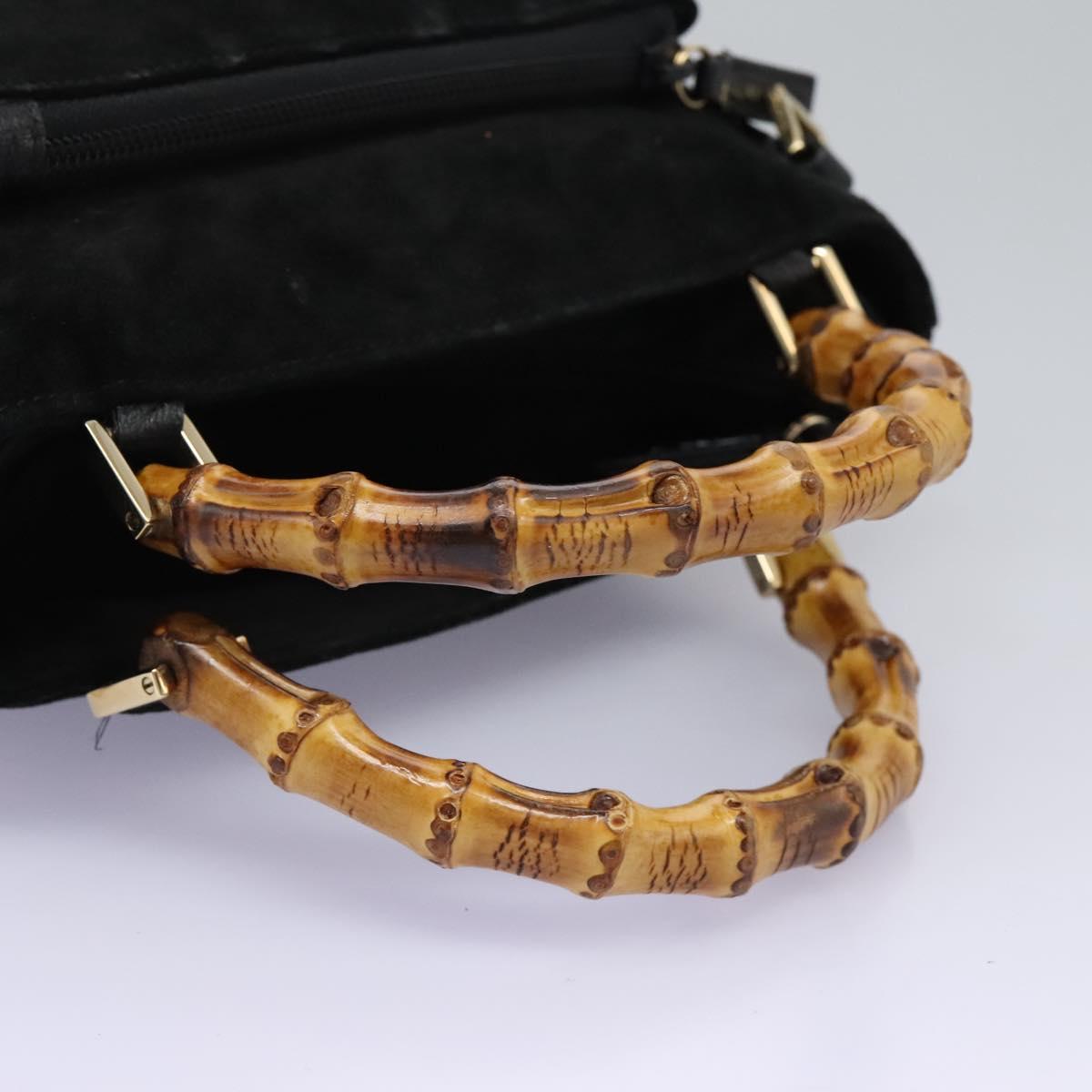 GUCCI Bamboo Hand Bag Suede 2way Black Gold 000 2265 0581 Auth BA1375