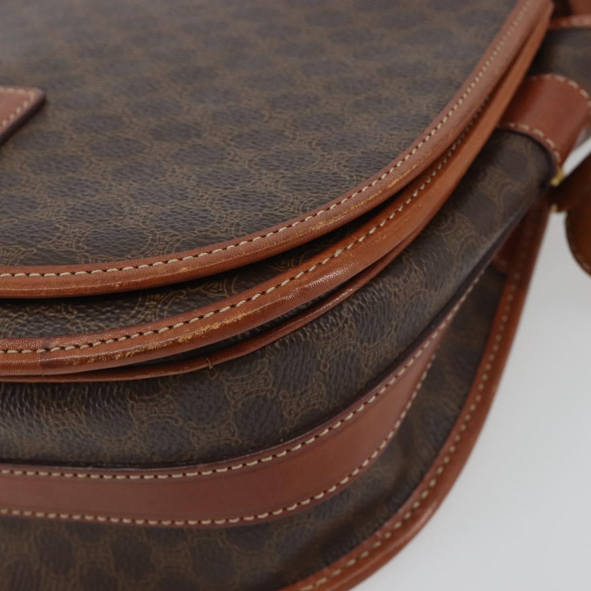 CELINE Macadam Canvas Shoulder Bag PVC Leather Brown Gold Auth BA13751
