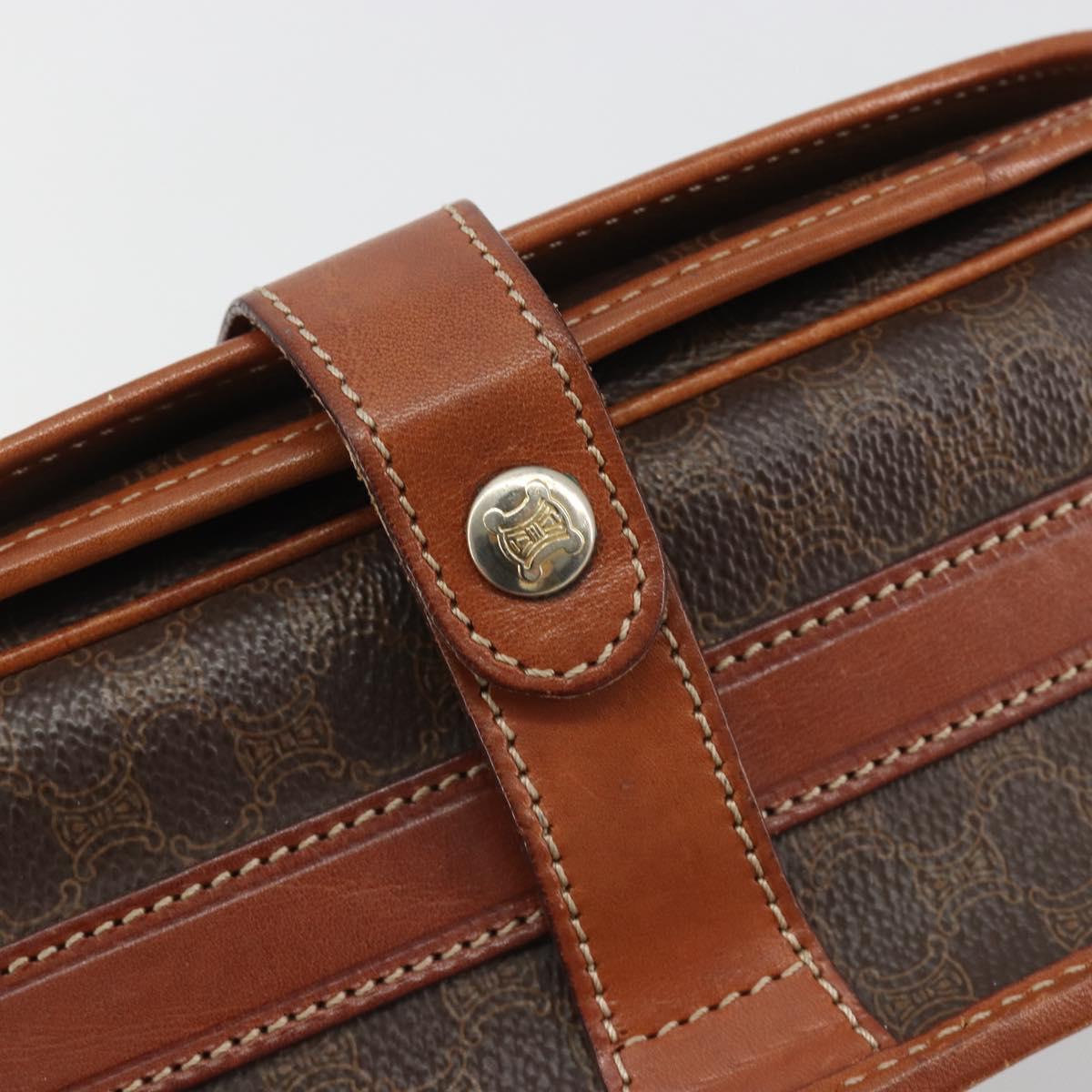 CELINE Macadam Canvas Shoulder Bag PVC Leather Brown Gold Auth BA13751