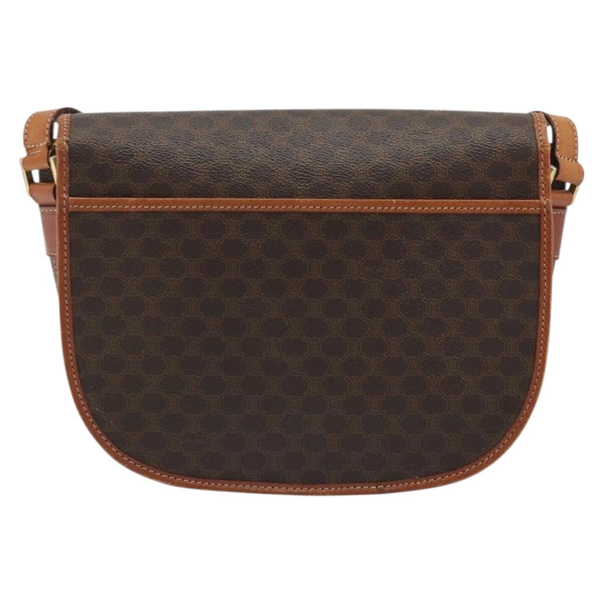 CELINE Macadam Canvas Shoulder Bag PVC Leather Brown Gold Auth BA13751