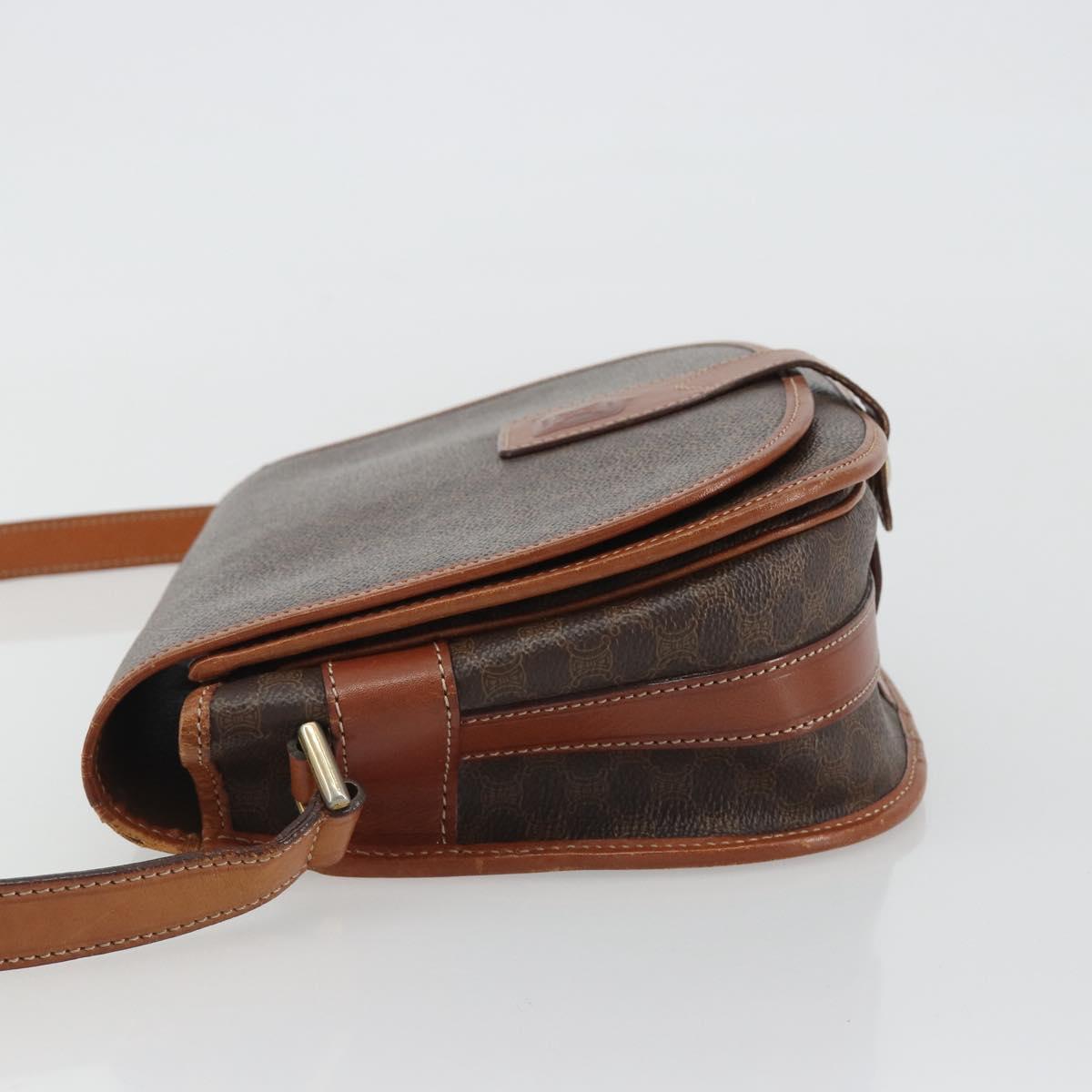 CELINE Macadam Canvas Shoulder Bag PVC Leather Brown Gold Auth BA13751