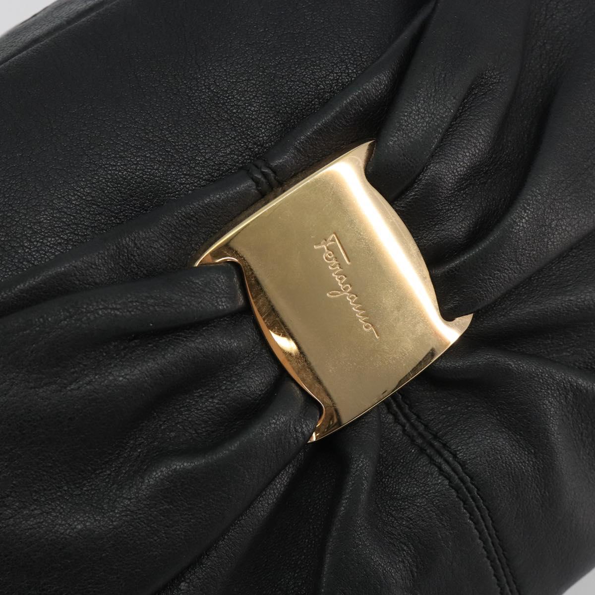 Salvatore Ferragamo Vala Hand Bag Leather Black Gold Auth BA13758