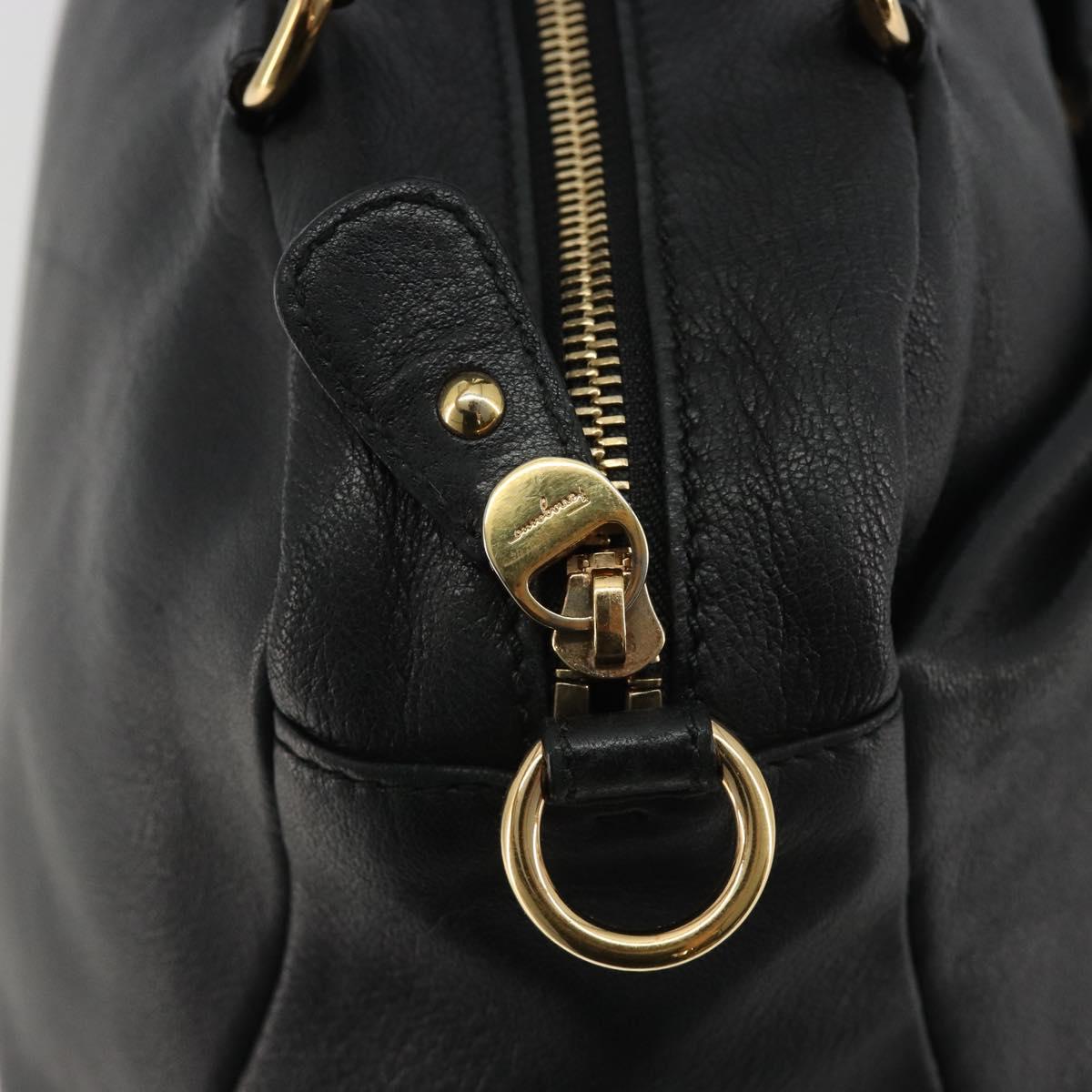 Salvatore Ferragamo Vala Hand Bag Leather Black Gold Auth BA13758