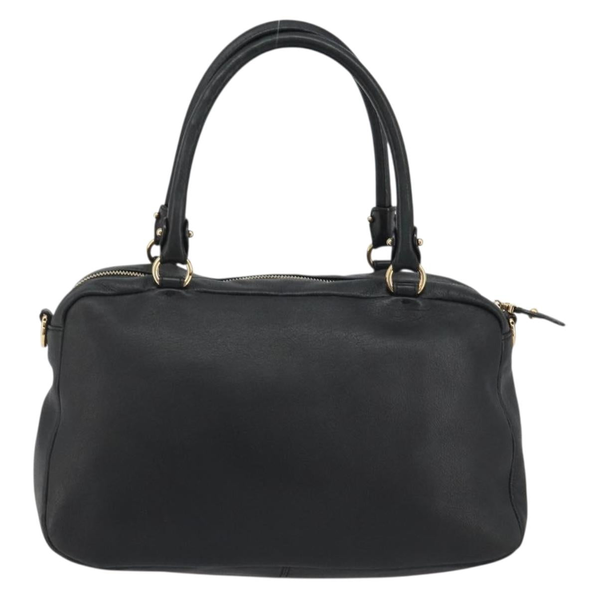 Salvatore Ferragamo Vala Hand Bag Leather Black Gold Auth BA13758
