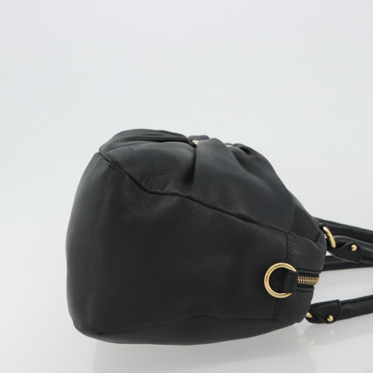 Salvatore Ferragamo Vala Hand Bag Leather Black Gold Auth BA13758