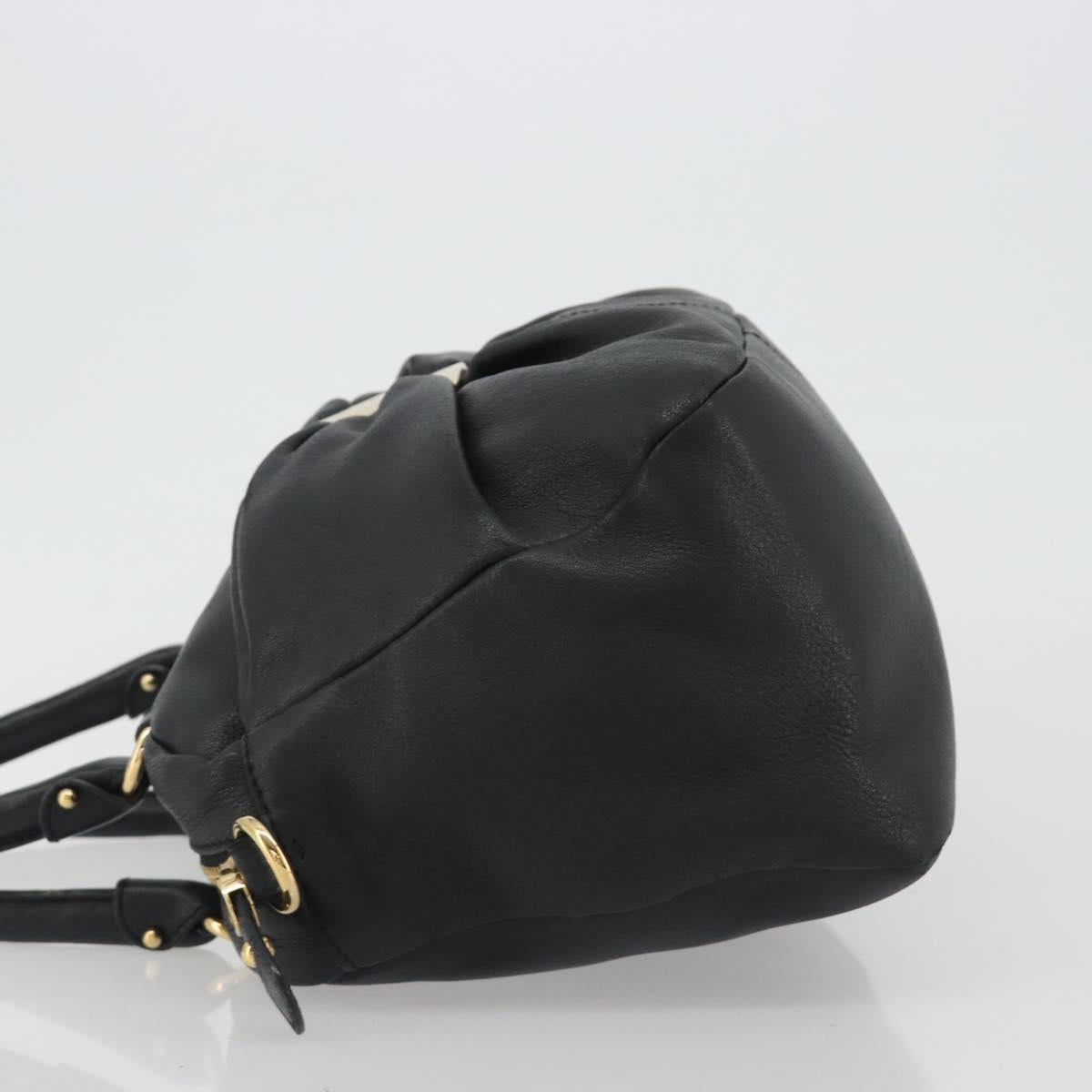 Salvatore Ferragamo Vala Hand Bag Leather Black Gold Auth BA13758